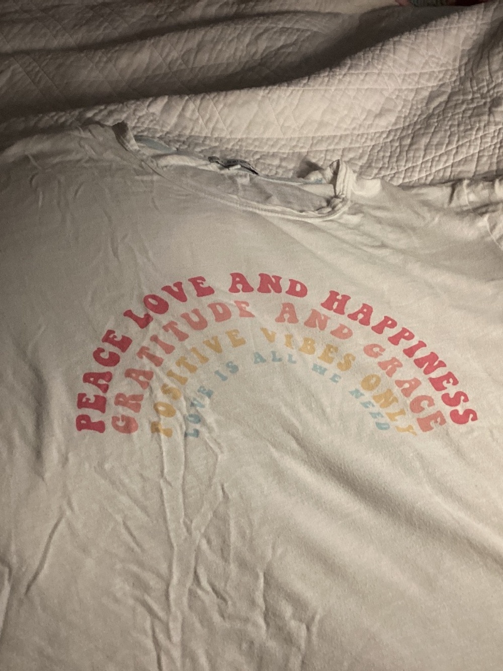 P.J. Salvage Peace Love and Happiness rainbow t-shirt